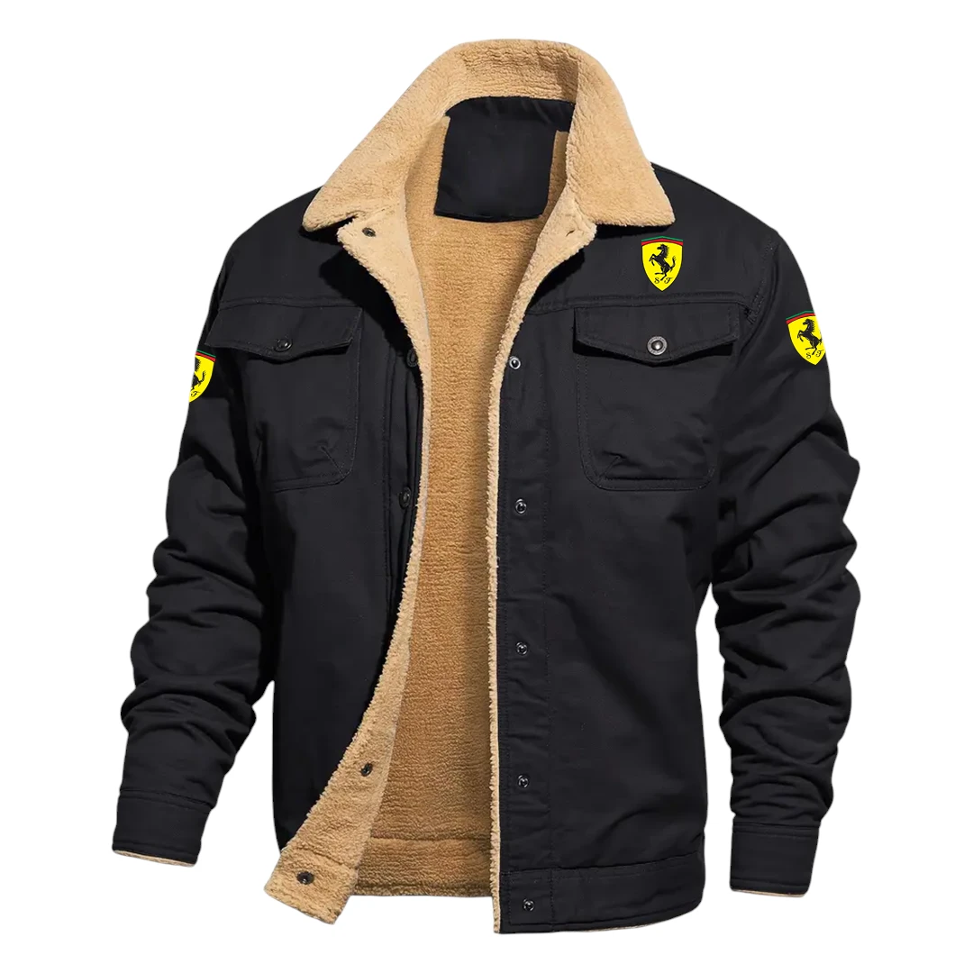 Scuderia Ferrari Jacket Fleece-lined Thick Jacket Warm Thick Coat With Fur Lapel Collar Coat HIHI080125Y10FLJSCF Scuderia Ferrari Jacket Fleece-lined Thick Jacket Warm Thick Coat With Fur Lapel Collar Coat HIHI080125Y10FLJSCF