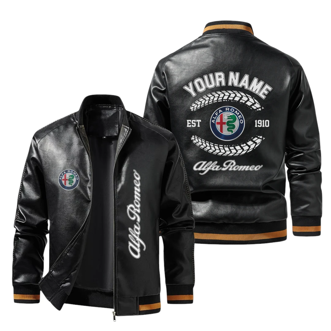 Vintage Alfa Romeo Exclusive Logo Jacket Est 1910, Classic Ribbed Collar and Striped Cuffs, Custom Name HIDI220225Y12LJ93ALR Vintage Alfa Romeo Exclusive Logo Jacket Est 1910, Classic Ribbed Collar and Striped Cuffs, Custom Name HIDI220225Y12LJ93ALR
