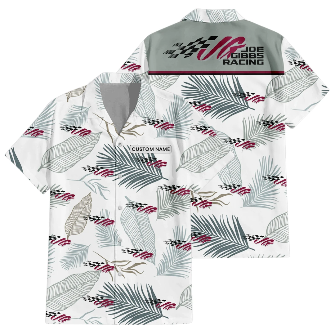Joe Gibbs Exclusive Logo Button Up Hawaiian Shirt Tropical Leaves Seamless Pattern All-over Print, Custom Name HIHI180225Y7HWLS1JGR Joe Gibbs Exclusive Logo Button Up Hawaiian Shirt Tropical Leaves Seamless Pattern All-over Print, Custom Name HIHI180225Y7HWLS1JGR