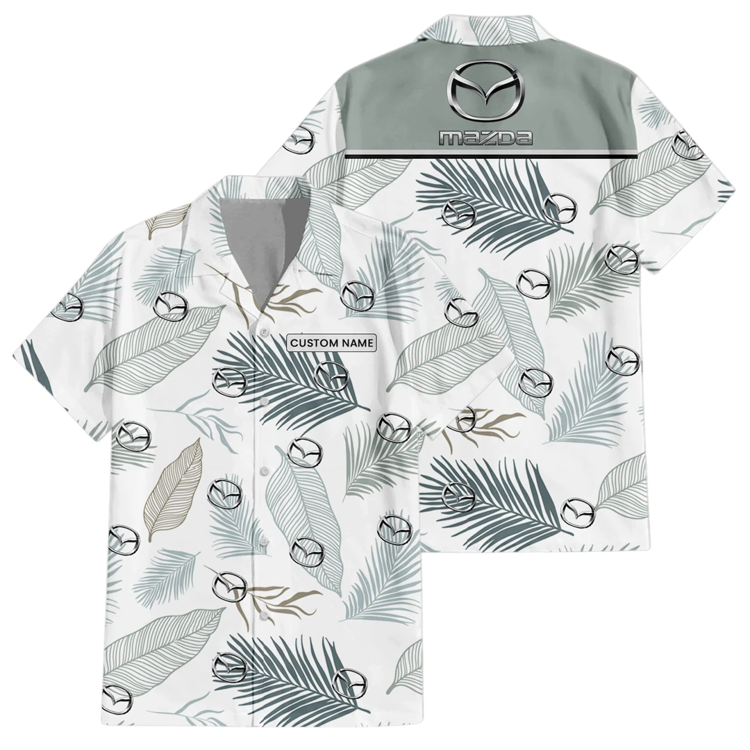 Mazda Exclusive Logo Button Up Hawaiian Shirt Tropical Leaves Seamless Pattern All-over Print, Custom Name HIHI180225Y7HWLS1MAZ Mazda Exclusive Logo Button Up Hawaiian Shirt Tropical Leaves Seamless Pattern All-over Print, Custom Name HIHI180225Y7HWLS1MAZ