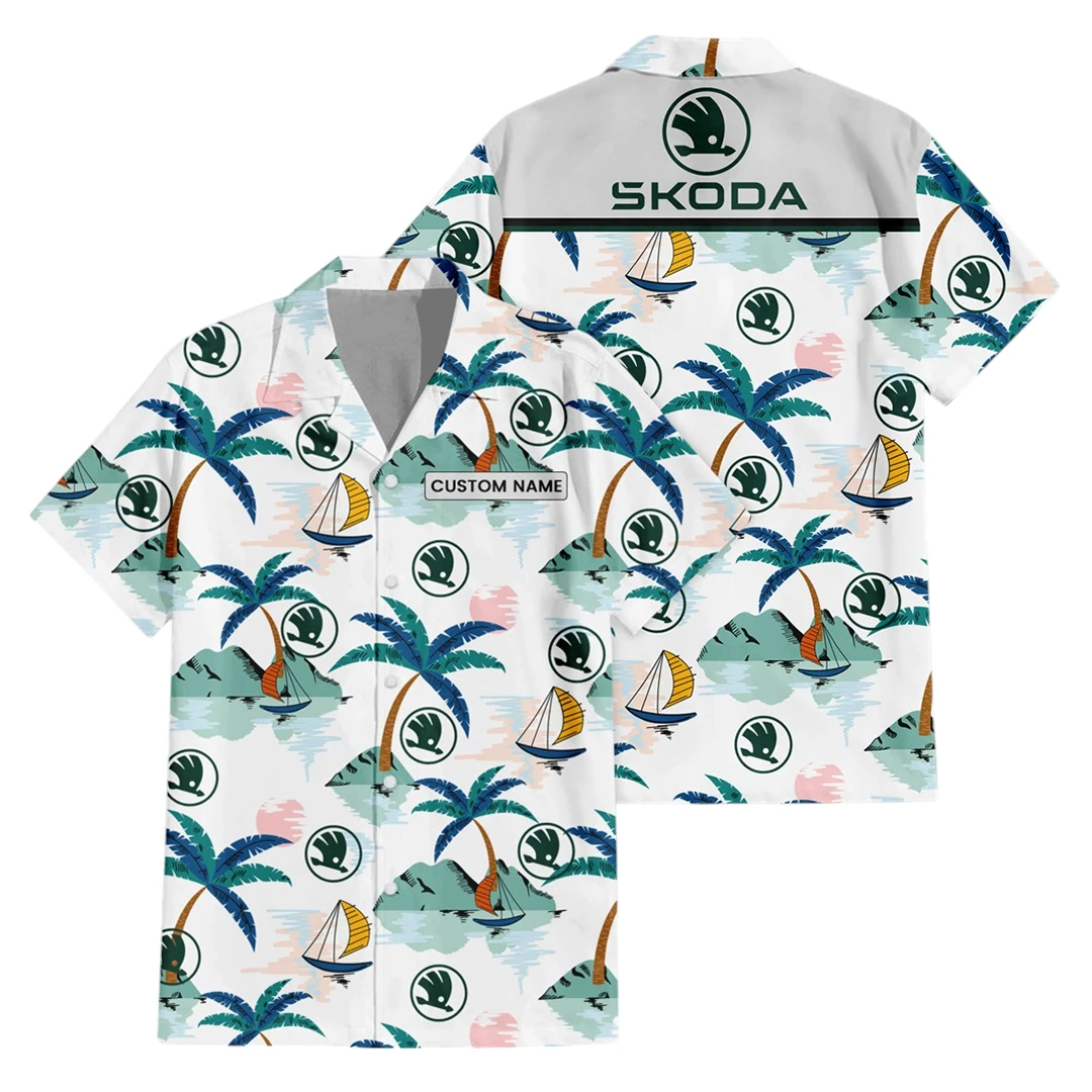 Skoda Exclusive Logo Button Up Hawaiian Shirt Tropical Landscape Pattern All-over Print, Custom Name HIDI210225Y7HWLS2SKO Skoda Exclusive Logo Button Up Hawaiian Shirt Tropical Landscape Pattern All-over Print, Custom Name HIDI210225Y7HWLS2SKO
