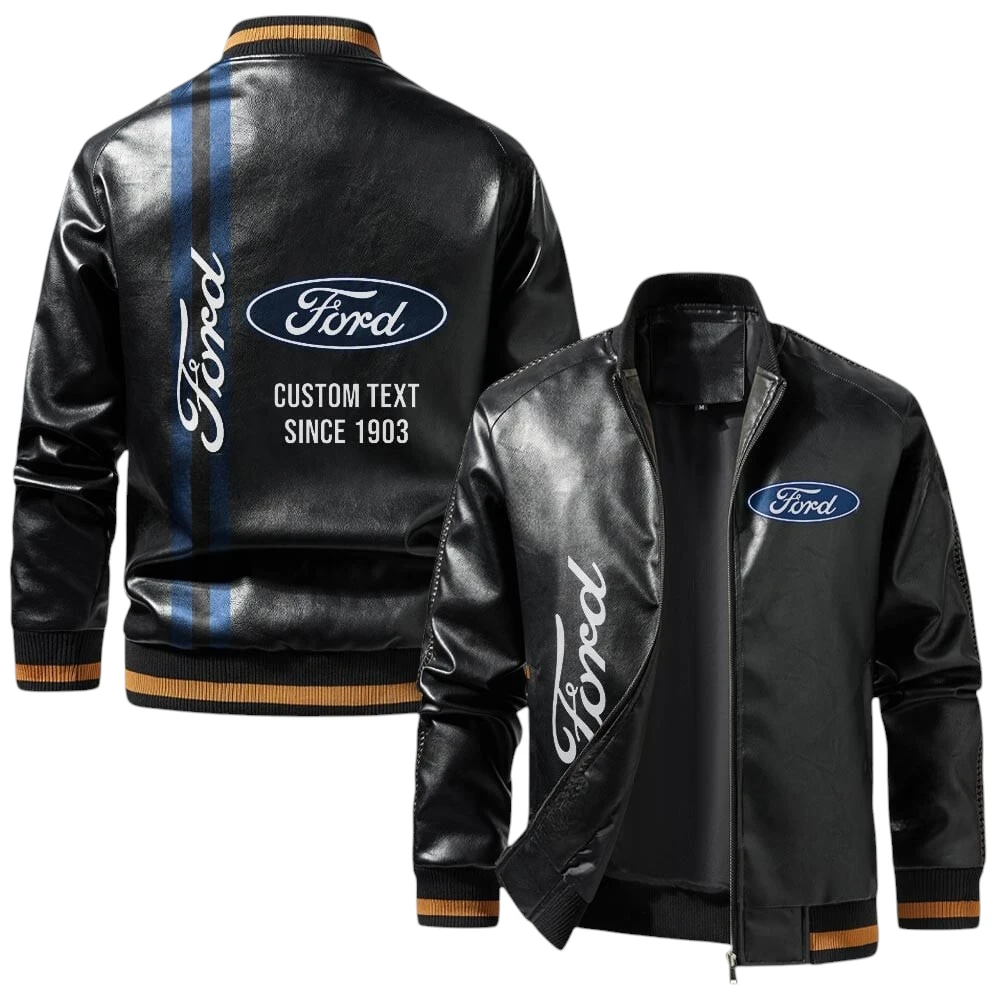 Vintage Ford Exclusive Logo Jacket, Classic Ribbed Collar and Striped Cuffs, Custom Name TN21032025Y12LJ93CT1FOR Vintage Ford Exclusive Logo Jacket, Classic Ribbed Collar and Striped Cuffs, Custom Name TN21032025Y12LJ93CT1FOR