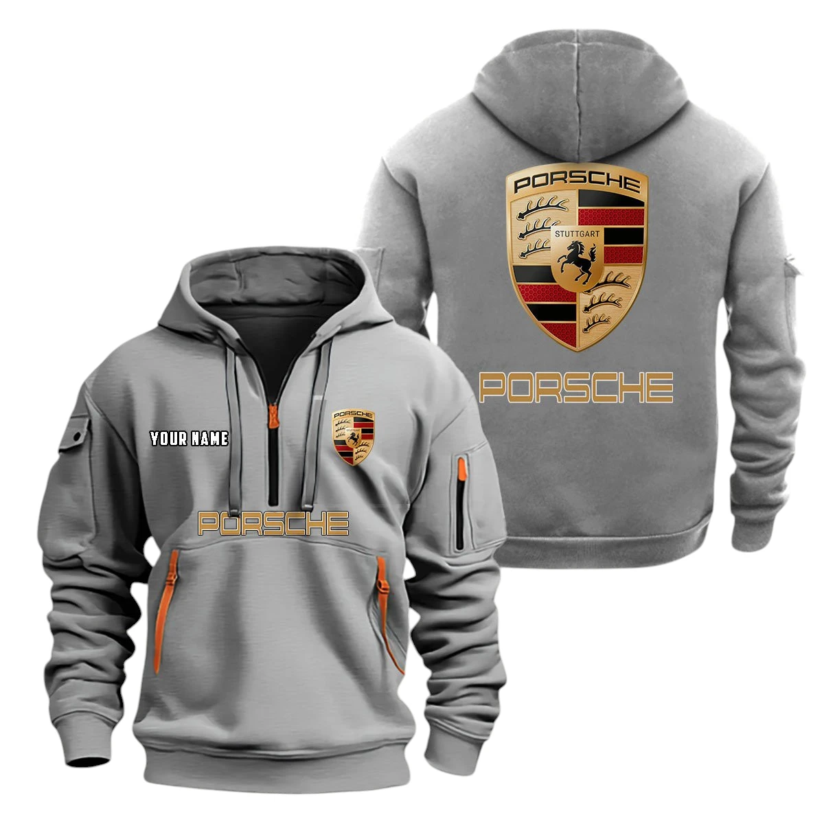 Porsche Half Zip Hoodie, Sports Hooded Multi-Pockets, Custom Name TN100325Y25QZ2HCT3POR Porsche Half Zip Hoodie, Sports Hooded Multi-Pockets, Custom Name TN100325Y25QZ2HCT3POR