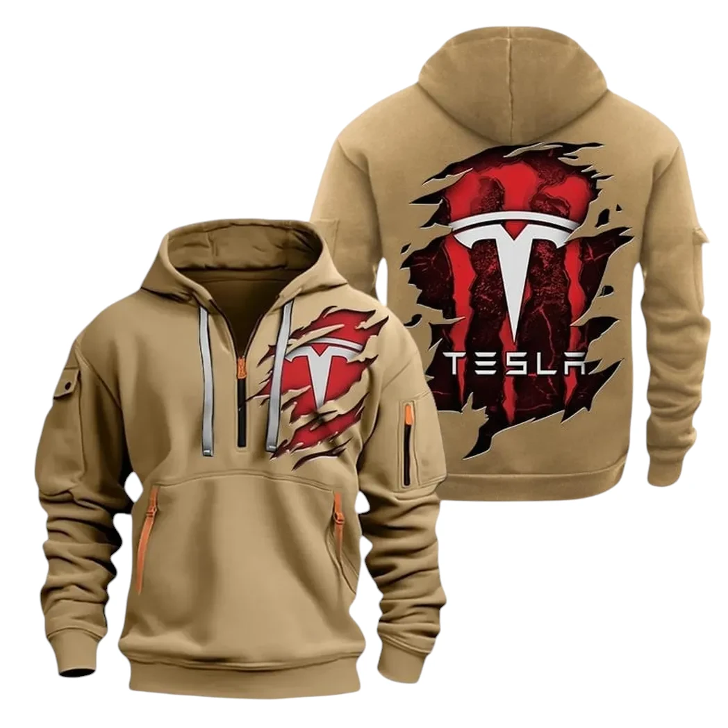 Tesla Half Zip Hoodie, Sport Hooded Multi-Pocket TN100325Y25QZ2HCTR2TES Tesla Half Zip Hoodie, Sport Hooded Multi-Pocket TN100325Y25QZ2HCTR2TES