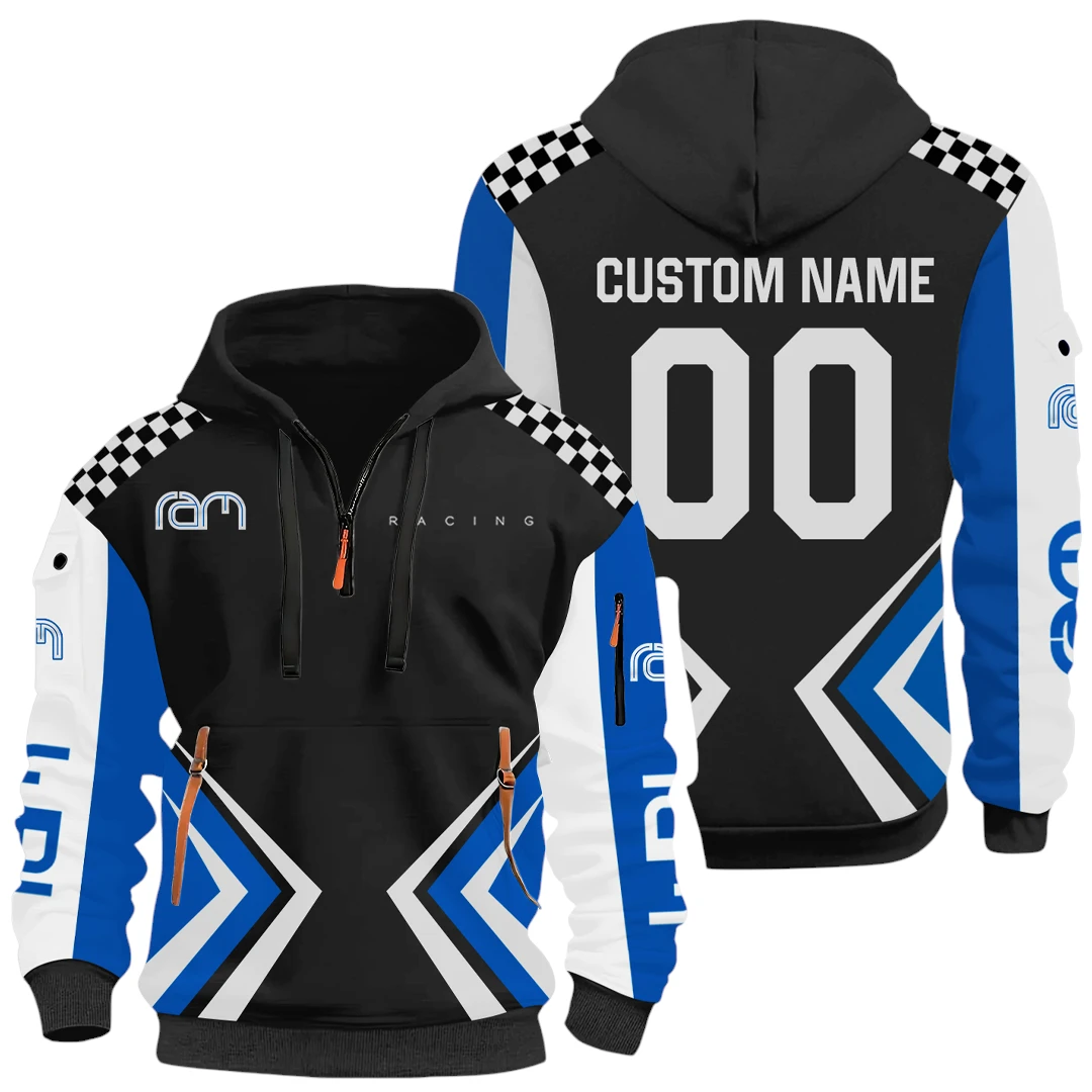 RAM Racing Half Zip Hoodie All Over Prints, Multi-Pockets Custom Name & Number HIDI080325Y26QZ3HRAR RAM Racing Half Zip Hoodie All Over Prints, Multi-Pockets Custom Name & Number HIDI080325Y26QZ3HRAR