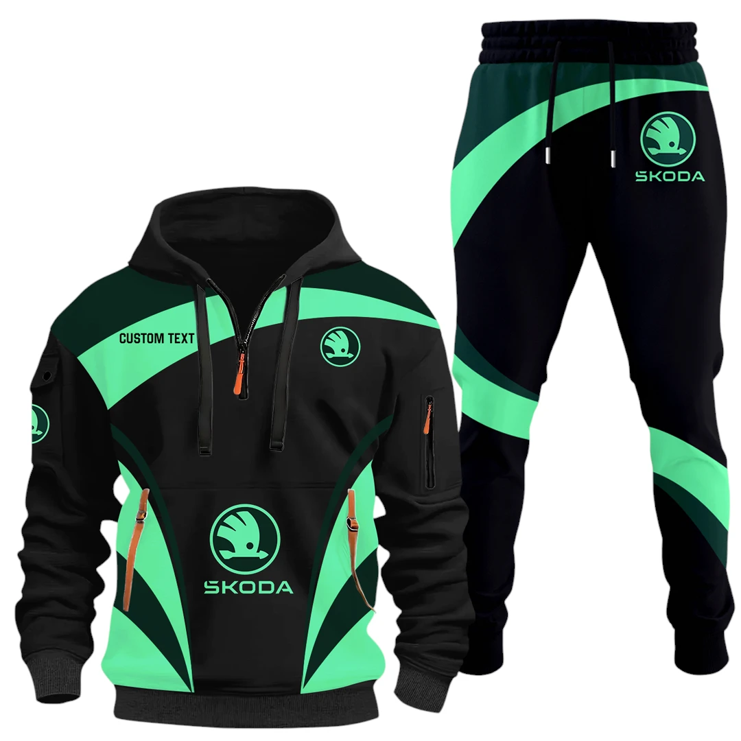 Skoda Half Zip Hoodie x Long Pants Set All-over Print, Custom Name HIDI140325Y26QZ3HSKO Skoda Half Zip Hoodie x Long Pants Set All-over Print, Custom Name HIDI140325Y26QZ3HSKO