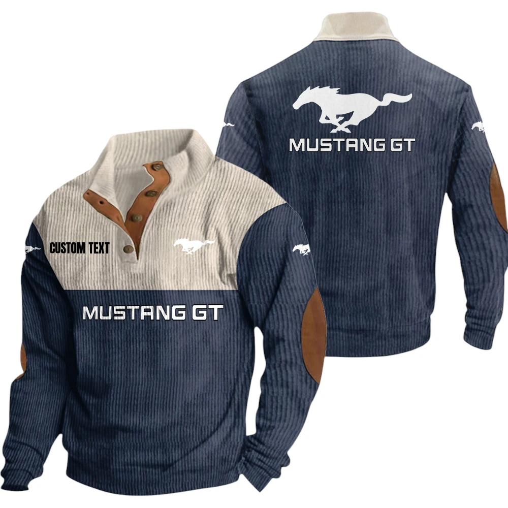 Mustang GT Exclusive Logo Knitted Ribbed Corduroy Sweatshirt Mid Stretch Stand Collar Pullover Sweater, Custom Text HG150325Y32RCSCT1MGT Mustang GT Exclusive Logo Knitted Ribbed Corduroy Sweatshirt Mid Stretch Stand Collar Pullover Sweater, Custom Text HG150325Y32RCSCT1MGT