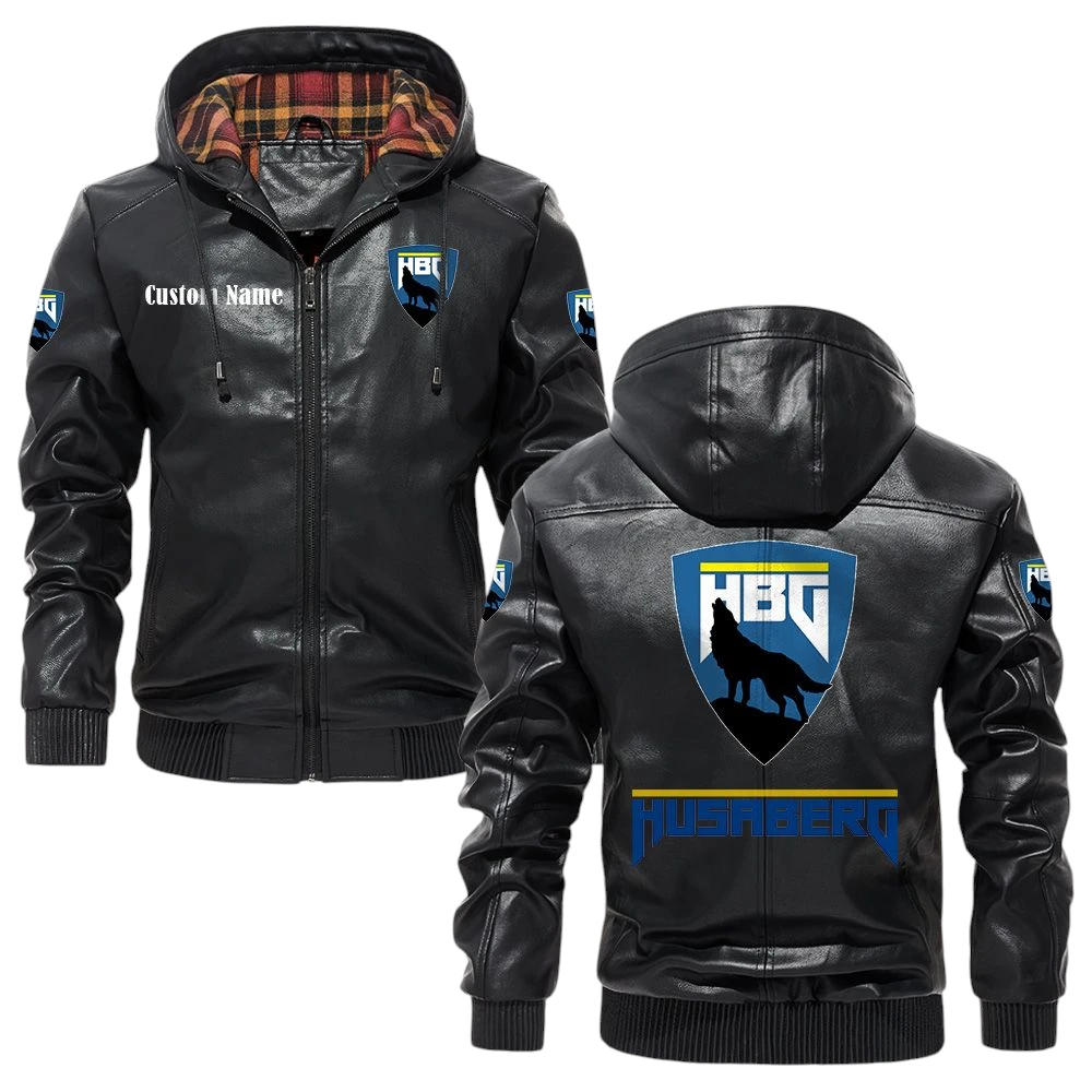Husaberg Exclusive Logo Hooded Jacket PU Leather x Durable Windproof Warm Soft Checkered Lining, Custom Name HG010425Y47JHLCT1HUS Husaberg Exclusive Logo Hooded Jacket PU Leather x Durable Windproof Warm Soft Checkered Lining, Custom Name HG010425Y47JHLCT1HUS