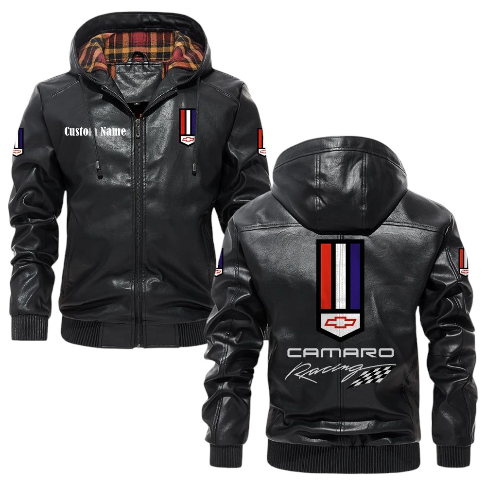 Camaro Racing Exclusive Logo Hooded Jacket PU Leather x Durable Windproof Warm Soft Checkered Lining, Custom Name HG280325Y47JHLCT1CAR Camaro Racing Exclusive Logo Hooded Jacket PU Leather x Durable Windproof Warm Soft Checkered Lining, Custom Name HG280325Y47JHLCT1CAR