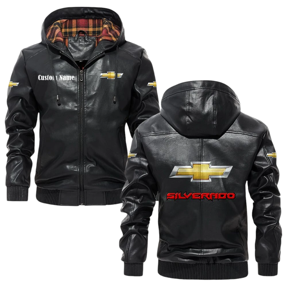 Chevy Silverado Exclusive Logo Hooded Jacket PU Leather x Durable Windproof Warm Soft Checkered Lining, Custom Name HG280325Y47JHLCT1CHS Chevy Silverado Exclusive Logo Hooded Jacket PU Leather x Durable Windproof Warm Soft Checkered Lining, Custom Name HG280325Y47JHLCT1CHS
