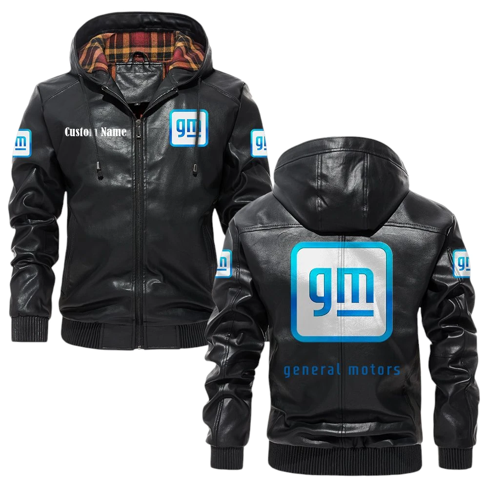 General Motors Exclusive Logo Hooded Jacket PU Leather x Durable Windproof Warm Soft Checkered Lining, Custom Name HG290325Y47JHLCT1GEM General Motors Exclusive Logo Hooded Jacket PU Leather x Durable Windproof Warm Soft Checkered Lining, Custom Name HG290325Y47JHLCT1GEM