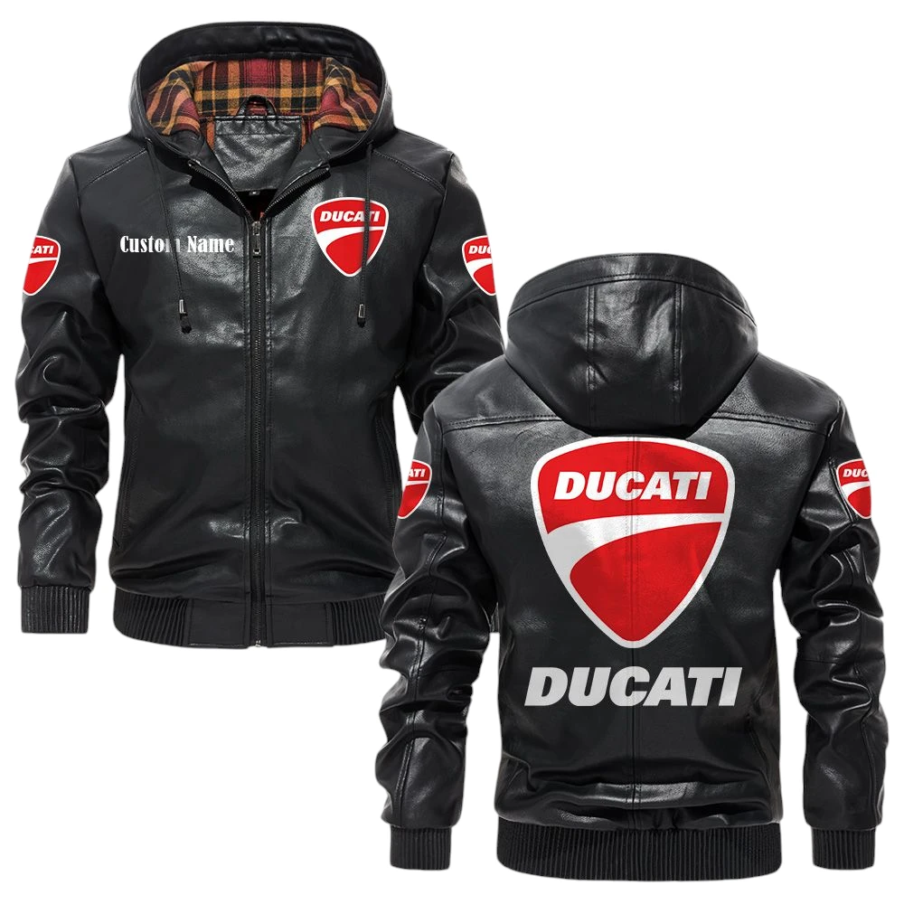 Ducati Exclusive Logo Hooded Jacket PU Leather x Durable Windproof Warm Soft Checkered Lining, Custom Name HG290325Y47JHLCT2DUC Ducati Exclusive Logo Hooded Jacket PU Leather x Durable Windproof Warm Soft Checkered Lining, Custom Name HG290325Y47JHLCT2DUC