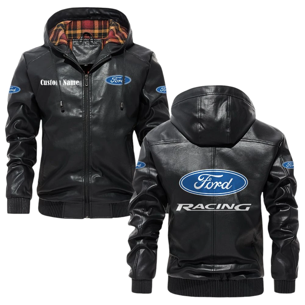 Ford Racing Exclusive Logo Hooded Jacket PU Leather x Durable Windproof Warm Soft Checkered Lining, Custom Name HG290325Y47JHLCT2FOR Ford Racing Exclusive Logo Hooded Jacket PU Leather x Durable Windproof Warm Soft Checkered Lining, Custom Name HG290325Y47JHLCT2FOR