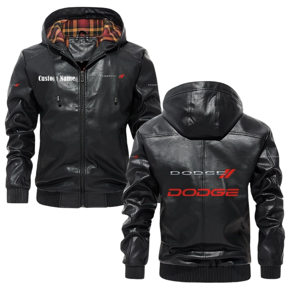 Dodge Exclusive Logo Hooded Jacket PU Leather x Durable Windproof Warm Soft Checkered Lining, Custom Name HG290325Y47JHLCT3DOD Dodge Exclusive Logo Hooded Jacket PU Leather x Durable Windproof Warm Soft Checkered Lining, Custom Name HG290325Y47JHLCT3DOD