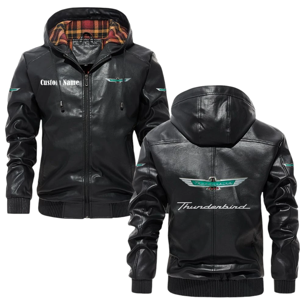 Ford Thunderbird Exclusive Logo Hooded Jacket PU Leather x Durable Windproof Warm Soft Checkered Lining, Custom Name HG290325Y47JHLCT5FOR Ford Thunderbird Exclusive Logo Hooded Jacket PU Leather x Durable Windproof Warm Soft Checkered Lining, Custom Name HG290325Y47JHLCT5FOR