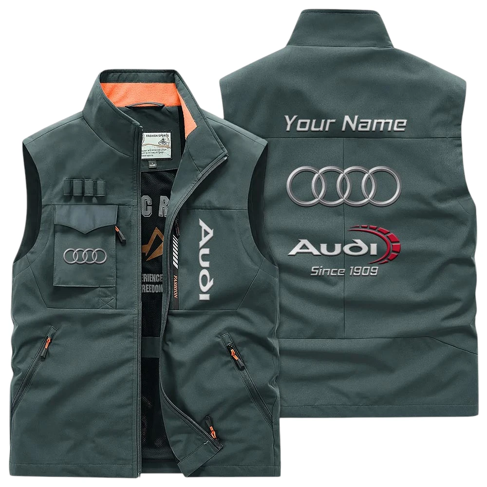 Audi Multi Pocket Vest Sleeveless Men Outdoor Vest Lightweight Custom Name TN170425Y39MPVCT1AUD Audi Multi Pocket Vest Sleeveless Men Outdoor Vest Lightweight Custom Name TN170425Y39MPVCT1AUD