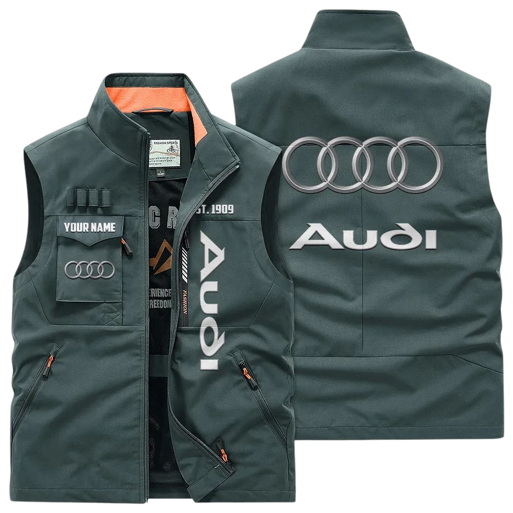 Audi Multi Pocket Vest Sleeveless Men Outdoor Vest Lightweight Custom Name TN170425Y39MPVCT2AUD Audi Multi Pocket Vest Sleeveless Men Outdoor Vest Lightweight Custom Name TN170425Y39MPVCT2AUD
