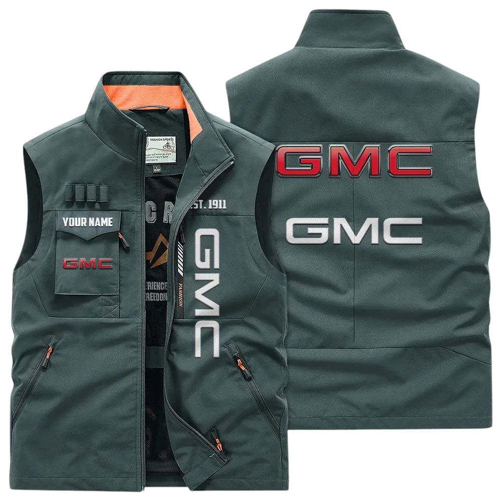 GMC Car Multi Pocket Vest Sleeveless Men Outdoor Vest Lightweight Custom Name TN170425Y39MPVCT2GMC GMC Car Multi Pocket Vest Sleeveless Men Outdoor Vest Lightweight Custom Name TN170425Y39MPVCT2GMC