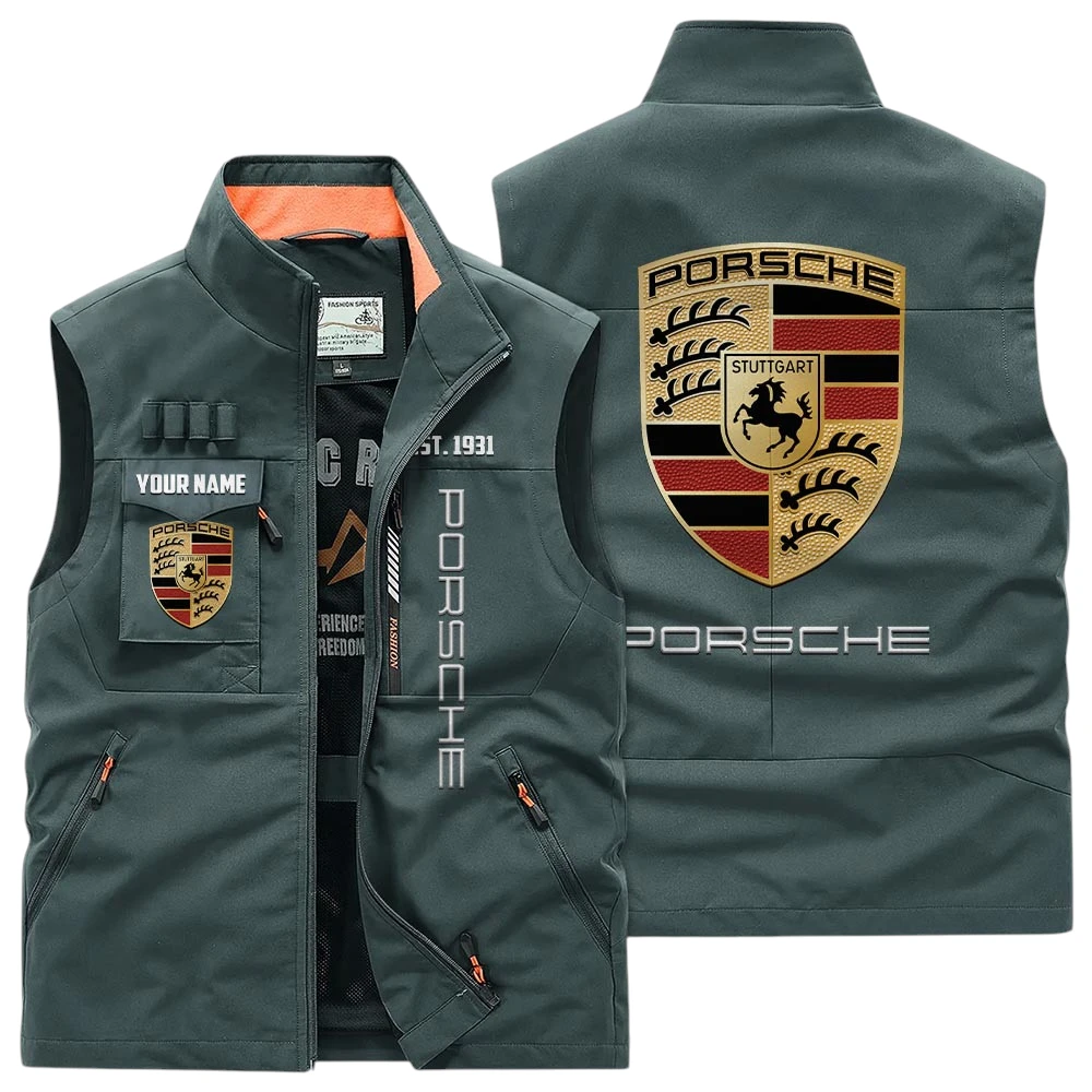 Porsche Multi Pocket Vest Sleeveless Men Outdoor Vest Lightweight Custom Name TN170425Y39MPVCT2POR Porsche Multi Pocket Vest Sleeveless Men Outdoor Vest Lightweight Custom Name TN170425Y39MPVCT2POR