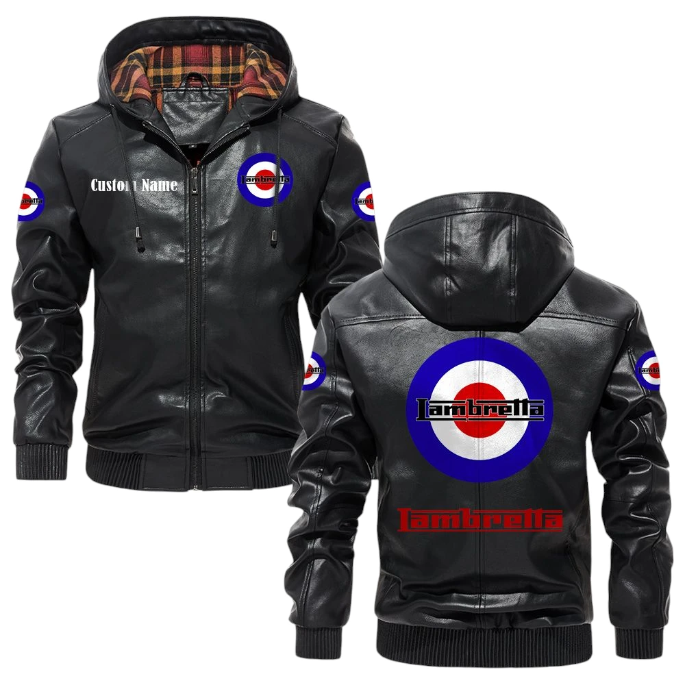 Lambretta Exclusive Logo Hooded Jacket PU Leather x Durable Windproof Warm Soft Checkered Lining, Custom Name HG010425Y47JHLCT1LBA Lambretta Exclusive Logo Hooded Jacket PU Leather x Durable Windproof Warm Soft Checkered Lining, Custom Name HG010425Y47JHLCT1LBA