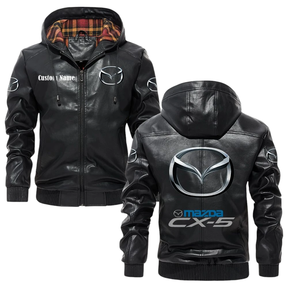 Mazda Cx5 Exclusive Logo Hooded Jacket PU Leather x Durable Windproof Warm Soft Checkered Lining, Custom Name HG010425Y47JHLCT1MAZ Mazda Cx5 Exclusive Logo Hooded Jacket PU Leather x Durable Windproof Warm Soft Checkered Lining, Custom Name HG010425Y47JHLCT1MAZ