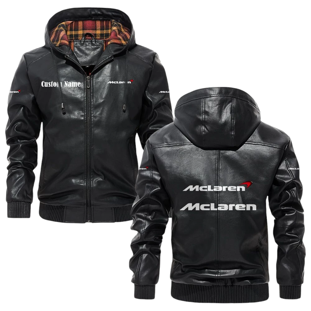McLaren Automotive Exclusive Logo Hooded Jacket PU Leather x Durable Windproof Warm Soft Checkered Lining, Custom Name HG010425Y47JHLCT1MCL McLaren Automotive Exclusive Logo Hooded Jacket PU Leather x Durable Windproof Warm Soft Checkered Lining, Custom Name HG010425Y47JHLCT1MCL