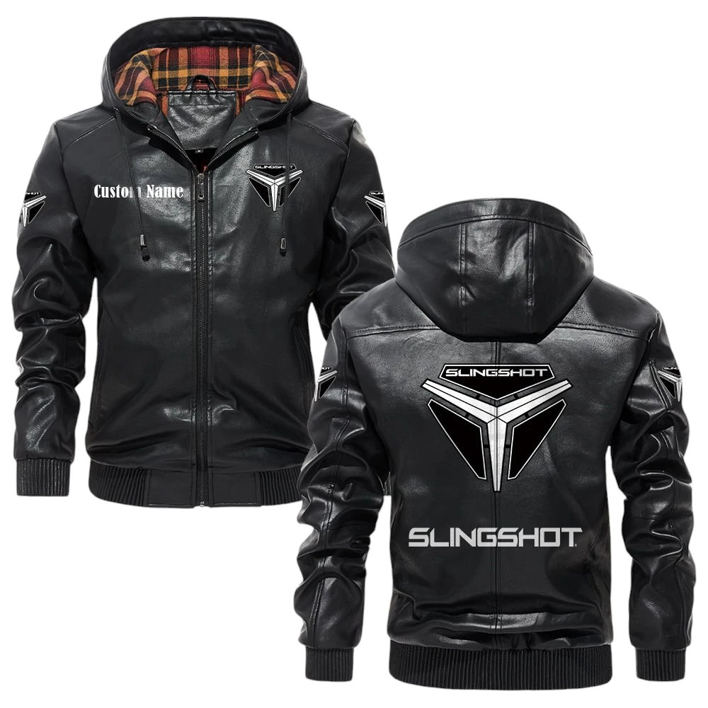 Slingshort Exclusive Logo Hooded Jacket PU Leather x Durable Windproof Warm Soft Checkered Lining, Custom Name HG030425Y47JHLCT1SLS Slingshort Exclusive Logo Hooded Jacket PU Leather x Durable Windproof Warm Soft Checkered Lining, Custom Name HG030425Y47JHLCT1SLS