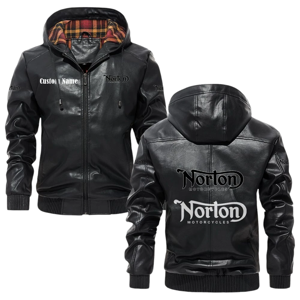 Norton Motorcycle Exclusive Logo Hooded Jacket PU Leather x Durable Windproof Warm Soft Checkered Lining, Custom Name HG030425Y47JHLCT2NOM Norton Motorcycle Exclusive Logo Hooded Jacket PU Leather x Durable Windproof Warm Soft Checkered Lining, Custom Name HG030425Y47JHLCT2NOM