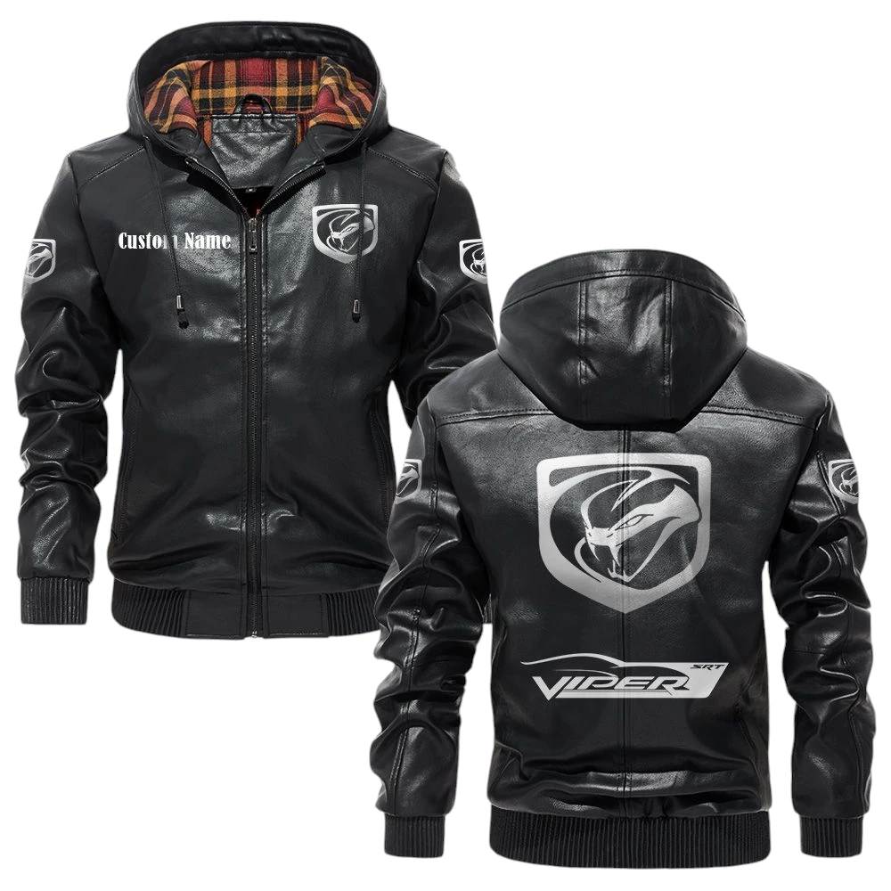 Dodge Viper Exclusive Logo Hooded Jacket PU Leather x Durable Windproof Warm Soft Checkered Lining, Custom Name HG040425Y47JHLCT1DOD Dodge Viper Exclusive Logo Hooded Jacket PU Leather x Durable Windproof Warm Soft Checkered Lining, Custom Name HG040425Y47JHLCT1DOD