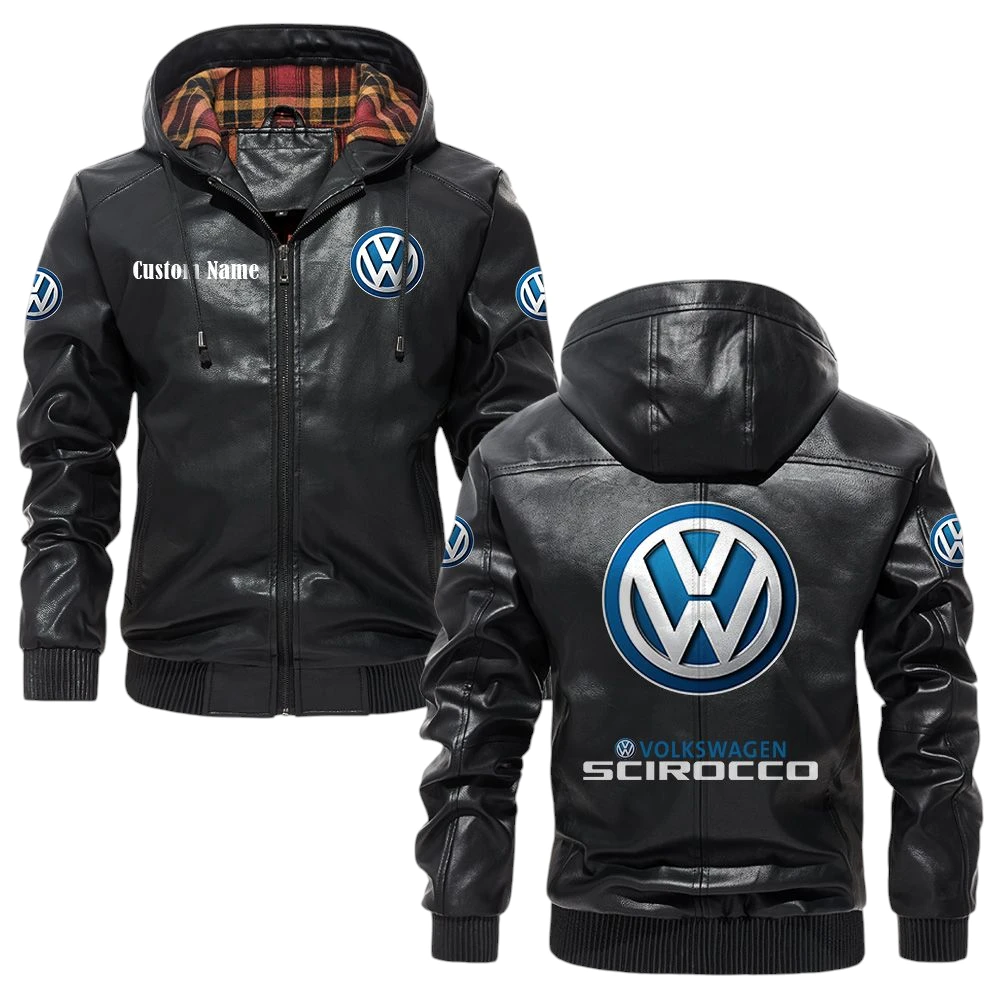 Volkswagen Scirocco Exclusive Logo Hooded Jacket PU Leather x Durable Windproof Warm Soft Checkered Lining, Custom Name HG040425Y47JHLCT6VOL Volkswagen Scirocco Exclusive Logo Hooded Jacket PU Leather x Durable Windproof Warm Soft Checkered Lining, Custom Name HG040425Y47JHLCT6VOL