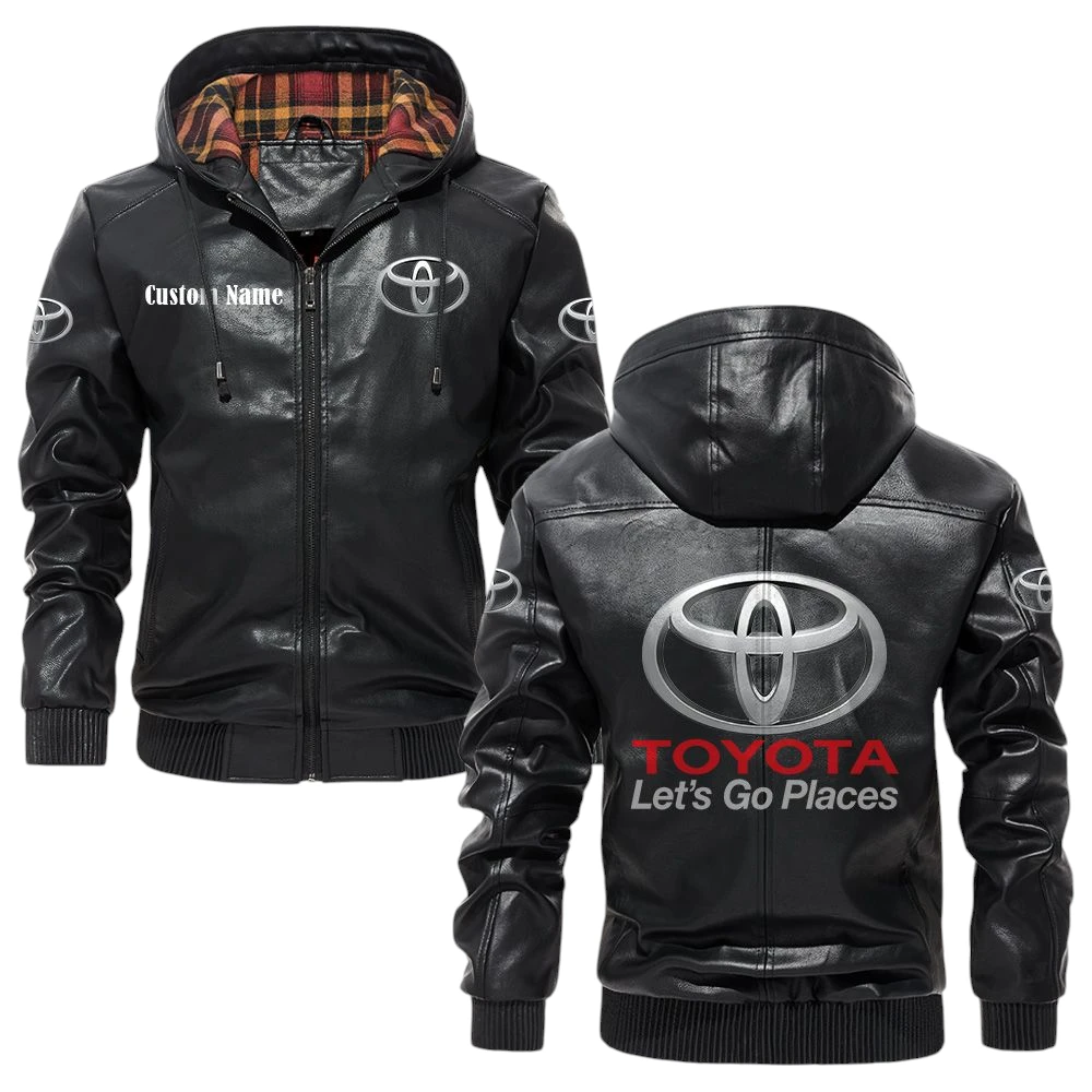 Toyota Exclusive Logo Hooded Jacket PU Leather x Durable Windproof Warm Soft Checkered Lining, Custom Name HG040425Y47JHLCT7TOY Toyota Exclusive Logo Hooded Jacket PU Leather x Durable Windproof Warm Soft Checkered Lining, Custom Name HG040425Y47JHLCT7TOY