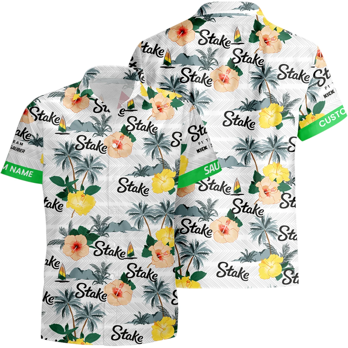 Stake F1 Team Kick Sauber Hawaiian Shirt x Beach Shorts Full Set Limited 2025 All Over Print, Custom Name HIHI250425Y7HWSF1 Stake F1 Team Kick Sauber Hawaiian Shirt x Beach Shorts Full Set Limited 2025 All Over Print, Custom Name HIHI250425Y7HWSF1