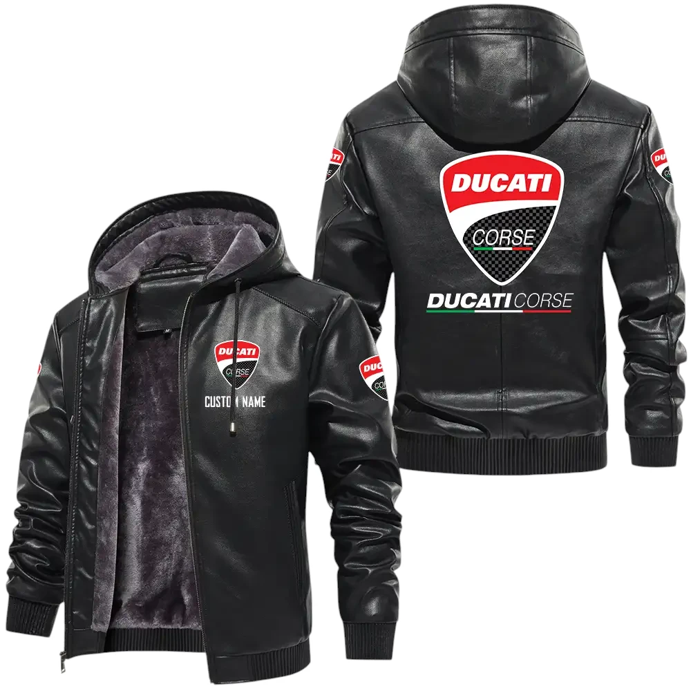 Ducati Corse PU Leather Hooded Jacket, Mens Durable Windproof Keep Warm Soft Velvet Lined Jacket, Custom Name HG030325Y24LJH1DCO Ducati Corse PU Leather Hooded Jacket, Mens Durable Windproof Keep Warm Soft Velvet Lined Jacket, Custom Name HG030325Y24LJH1DCO