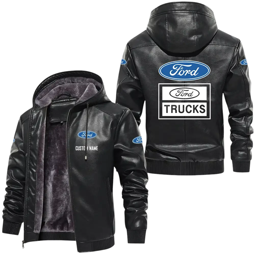 Ford Truck PU Leather Hooded Jacket, Mens Durable Windproof Keep Warm Soft Velvet Lined Jacket, Custom Name HG030325Y24LJH1FOR Ford Truck PU Leather Hooded Jacket, Mens Durable Windproof Keep Warm Soft Velvet Lined Jacket, Custom Name HG030325Y24LJH1FOR