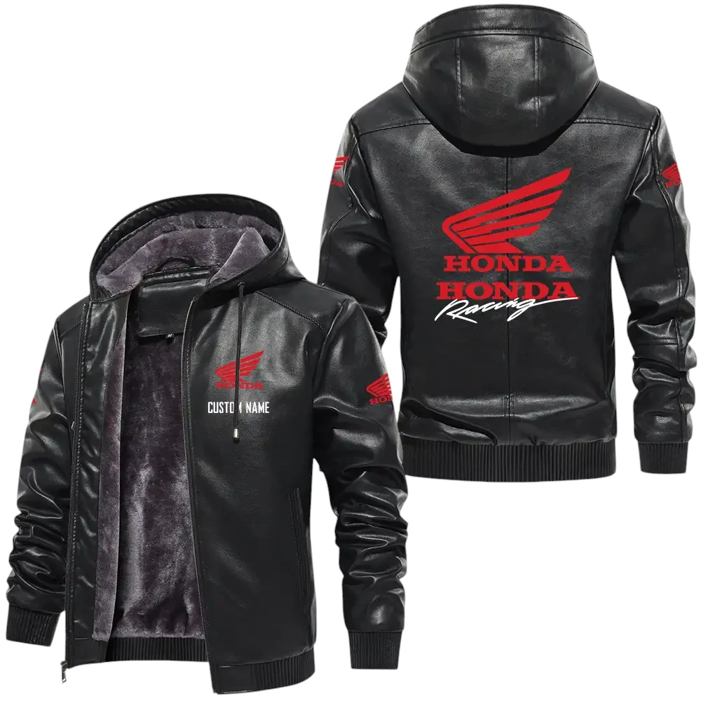 Honda Motor PU Leather Hooded Jacket, Mens Durable Windproof Keep Warm Soft Velvet Lined Jacket, Custom Name HG040325Y24LJH1HOM Honda Motor PU Leather Hooded Jacket, Mens Durable Windproof Keep Warm Soft Velvet Lined Jacket, Custom Name HG040325Y24LJH1HOM