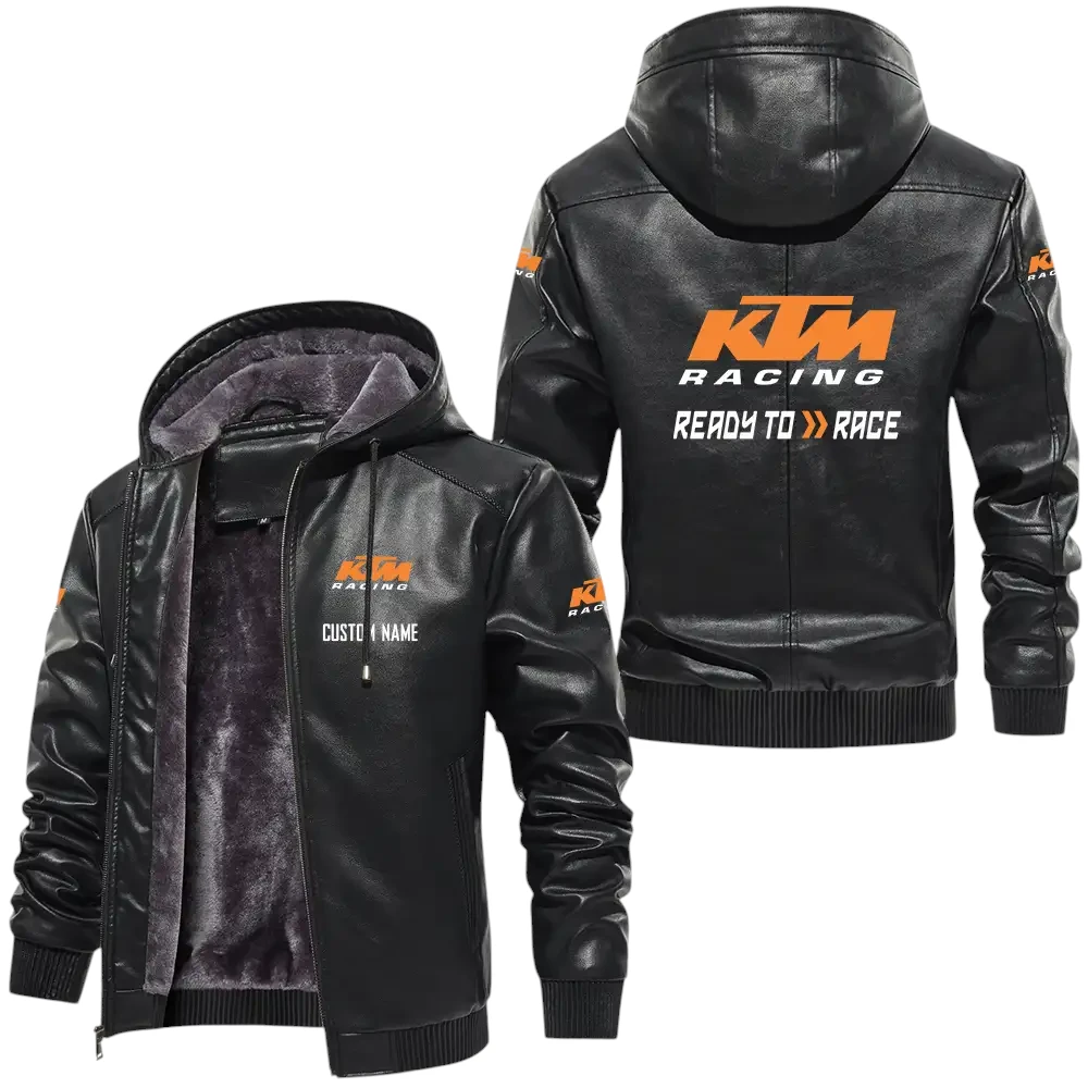 KTM Racing PU Leather Hooded Jacket, Mens Durable Windproof Keep Warm Soft Velvet Lined Jacket, Custom Name HG040325Y24LJH1KTM KTM Racing PU Leather Hooded Jacket, Mens Durable Windproof Keep Warm Soft Velvet Lined Jacket, Custom Name HG040325Y24LJH1KTM