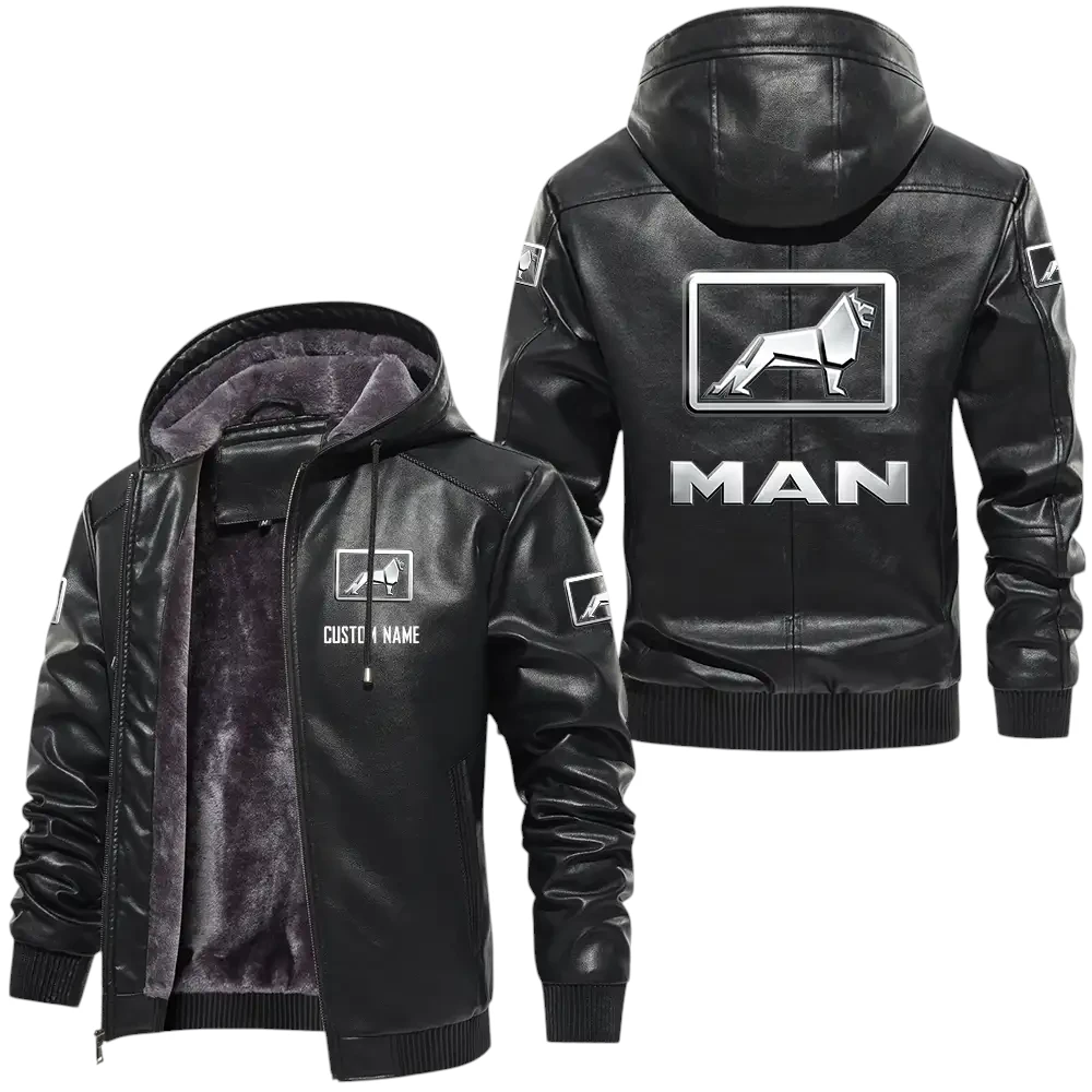 Man Truck PU Leather Hooded Jacket, Mens Durable Windproof Keep Warm Soft Velvet Lined Jacket, Custom Name HG040325Y24LJH1MAN Man Truck PU Leather Hooded Jacket, Mens Durable Windproof Keep Warm Soft Velvet Lined Jacket, Custom Name HG040325Y24LJH1MAN