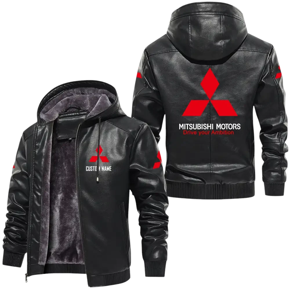 Mitsubishi PU Leather Hooded Jacket, Mens Durable Windproof Keep Warm Soft Velvet Lined Jacket, Custom Name HG050325Y24LJH1MIT Mitsubishi PU Leather Hooded Jacket, Mens Durable Windproof Keep Warm Soft Velvet Lined Jacket, Custom Name HG050325Y24LJH1MIT