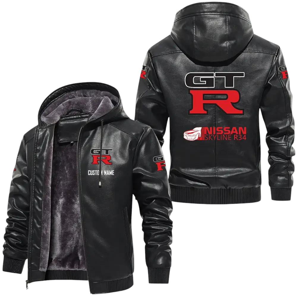 Nissan R34 PU Leather Hooded Jacket, Mens Durable Windproof Keep Warm Soft Velvet Lined Jacket, Custom Name HG050325Y24LJH9NIS Nissan R34 PU Leather Hooded Jacket, Mens Durable Windproof Keep Warm Soft Velvet Lined Jacket, Custom Name HG050325Y24LJH9NIS