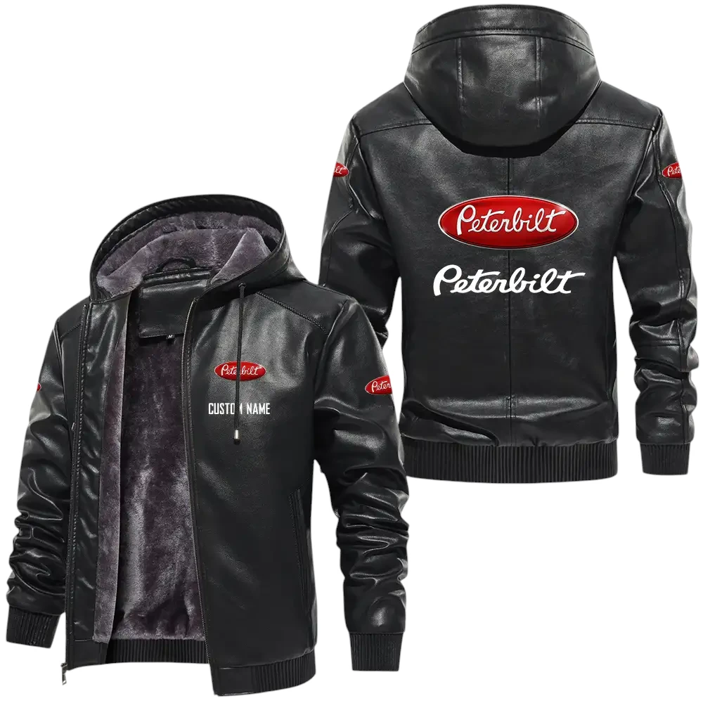 Peterbilt PU Leather Hooded Jacket, Mens Durable Windproof Keep Warm Soft Velvet Lined Jacket, Custom Name HG050325Y24LJH1PET Peterbilt PU Leather Hooded Jacket, Mens Durable Windproof Keep Warm Soft Velvet Lined Jacket, Custom Name HG050325Y24LJH1PET