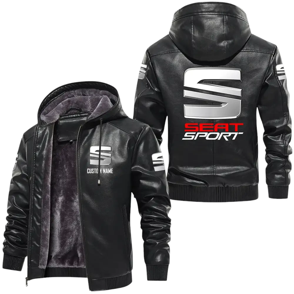 SEAT PU Leather Hooded Jacket, Mens Durable Windproof Keep Warm Soft Velvet Lined Jacket, Custom Name HG060325Y24LJH1SEA SEAT PU Leather Hooded Jacket, Mens Durable Windproof Keep Warm Soft Velvet Lined Jacket, Custom Name HG060325Y24LJH1SEA