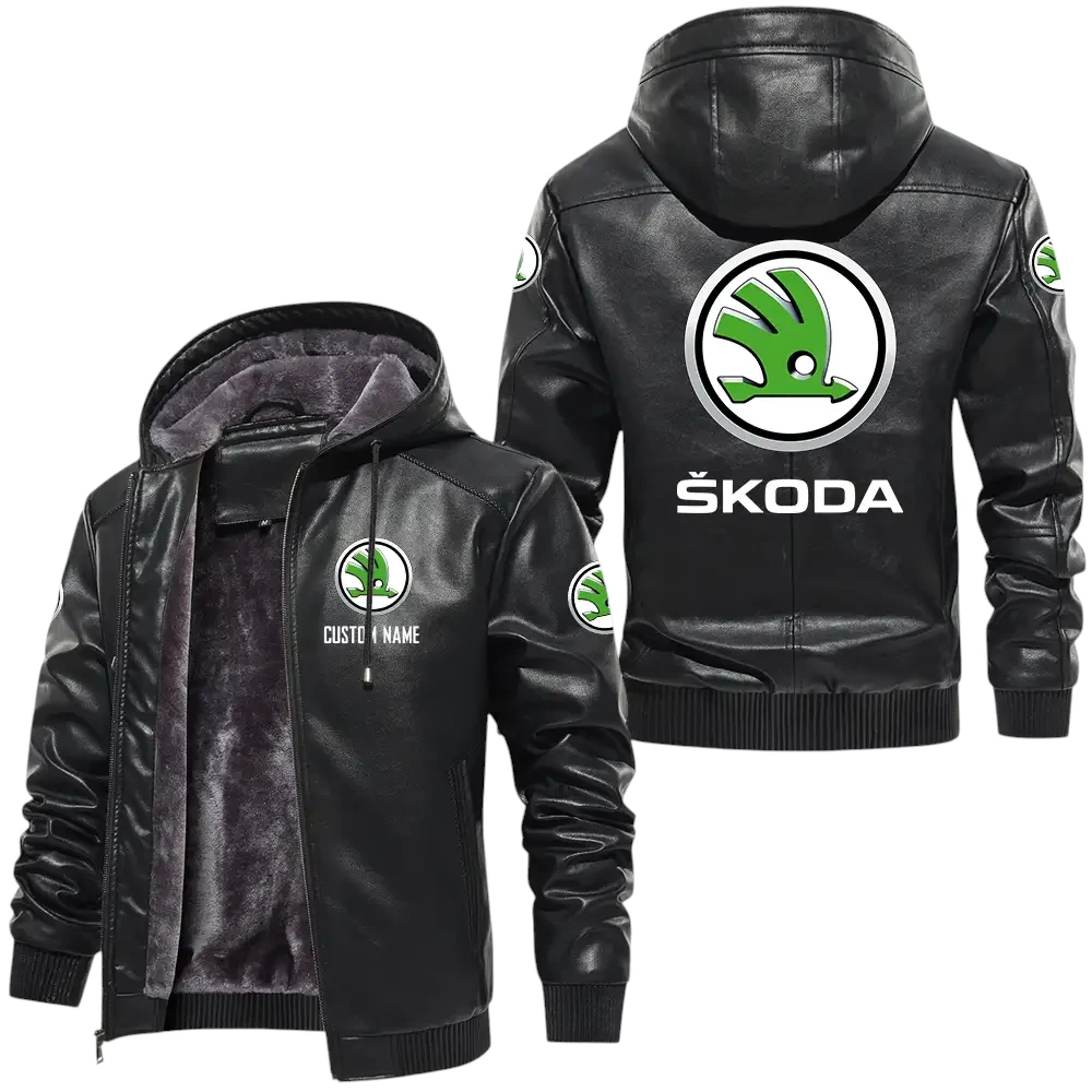 Skoda PU Leather Hooded Jacket, Mens Durable Windproof Keep Warm Soft Velvet Lined Jacket, Custom Name HG060325Y24LJH1SKO Skoda PU Leather Hooded Jacket, Mens Durable Windproof Keep Warm Soft Velvet Lined Jacket, Custom Name HG060325Y24LJH1SKO