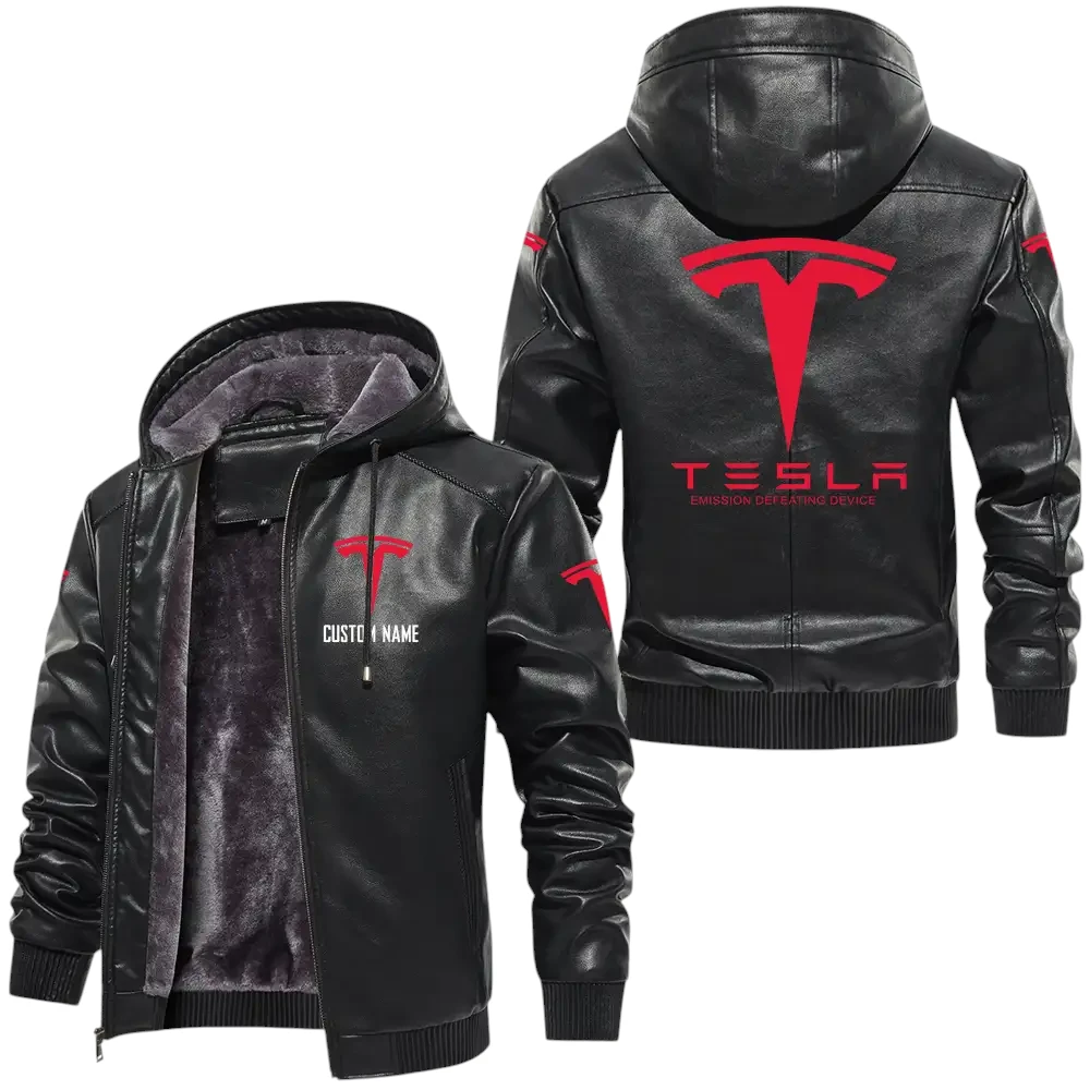 Tesla Motors PU Leather Hooded Jacket, Mens Durable Windproof Keep Warm Soft Velvet Lined Jacket, Custom Name HG060325Y24LJH1TES Tesla Motors PU Leather Hooded Jacket, Mens Durable Windproof Keep Warm Soft Velvet Lined Jacket, Custom Name HG060325Y24LJH1TES
