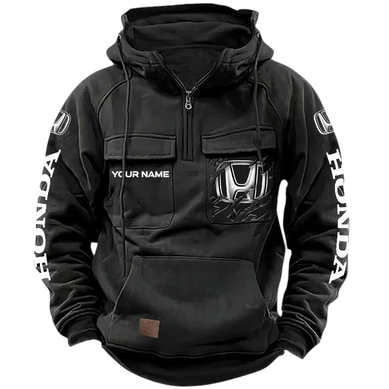Honda Quarter Zip Hoodie, Sports Hoodie Multi-Pockets, Custom Name HG100525Y41HJRCT2HON Honda Quarter Zip Hoodie, Sports Hoodie Multi-Pockets, Custom Name HG100525Y41HJRCT2HON
