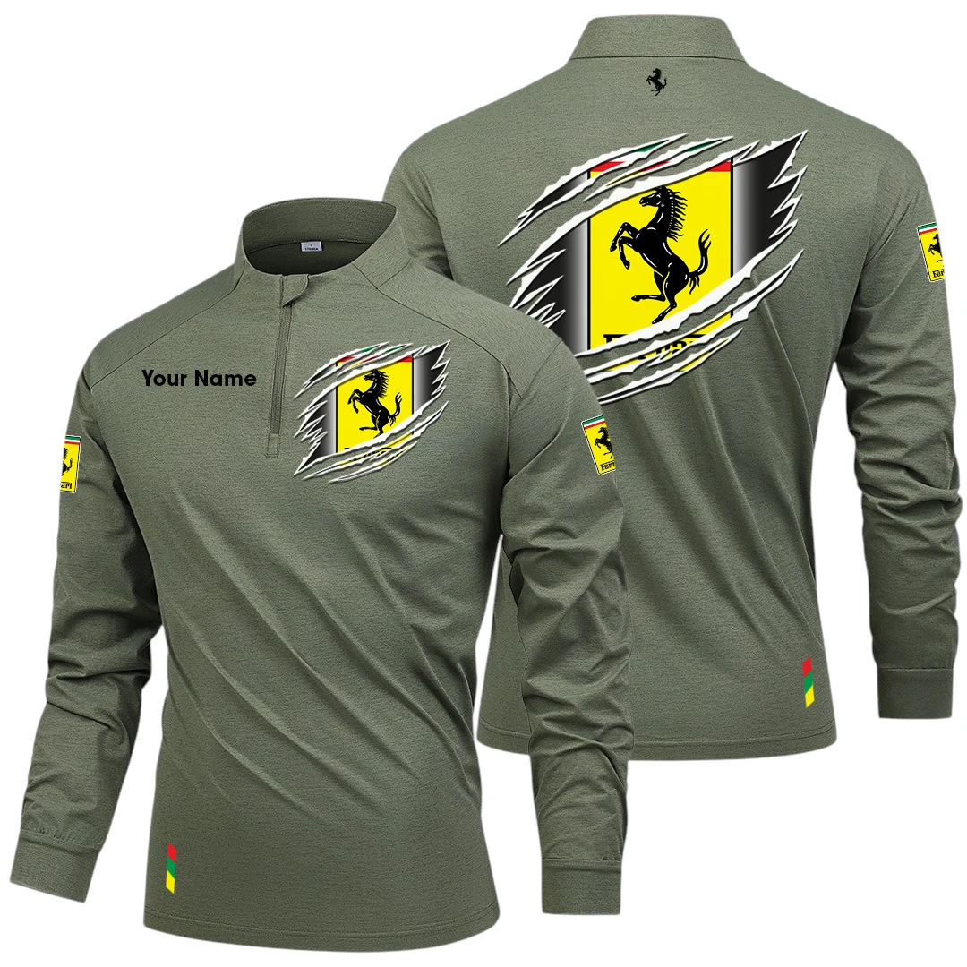 Ferrari Long Sleeve Shirt, Stand Collar Quarter Zip-up Custom Name HIDI100525Y49LMT05FER Ferrari Long Sleeve Shirt, Stand Collar Quarter Zip-up Custom Name HIDI100525Y49LMT05FER