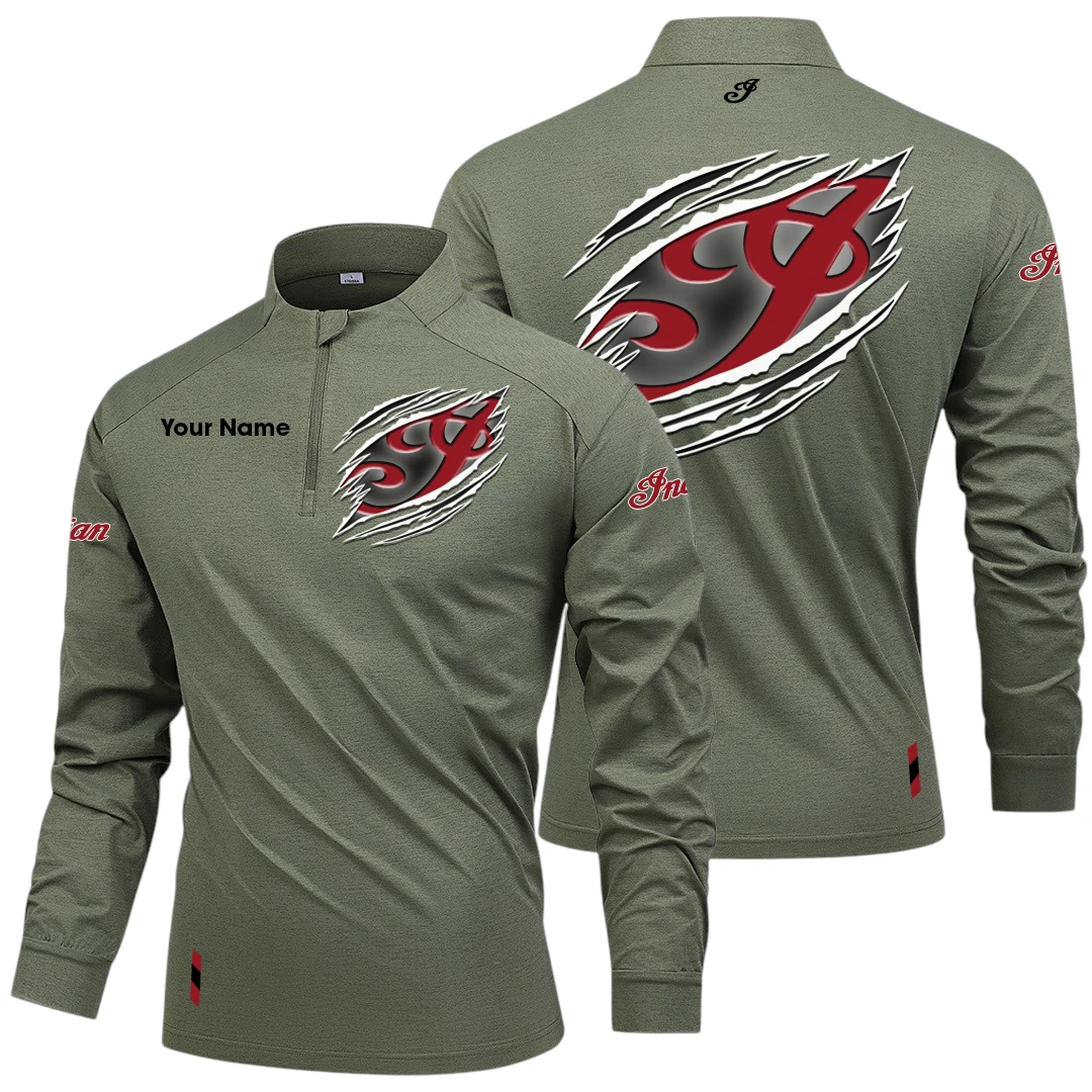 Indian Motorcycle Long Sleeve Shirt, Stand Collar Quarter Zip-up Custom Name HIDI130525Y49LMT05INM Indian Motorcycle Long Sleeve Shirt, Stand Collar Quarter Zip-up Custom Name HIDI130525Y49LMT05INM