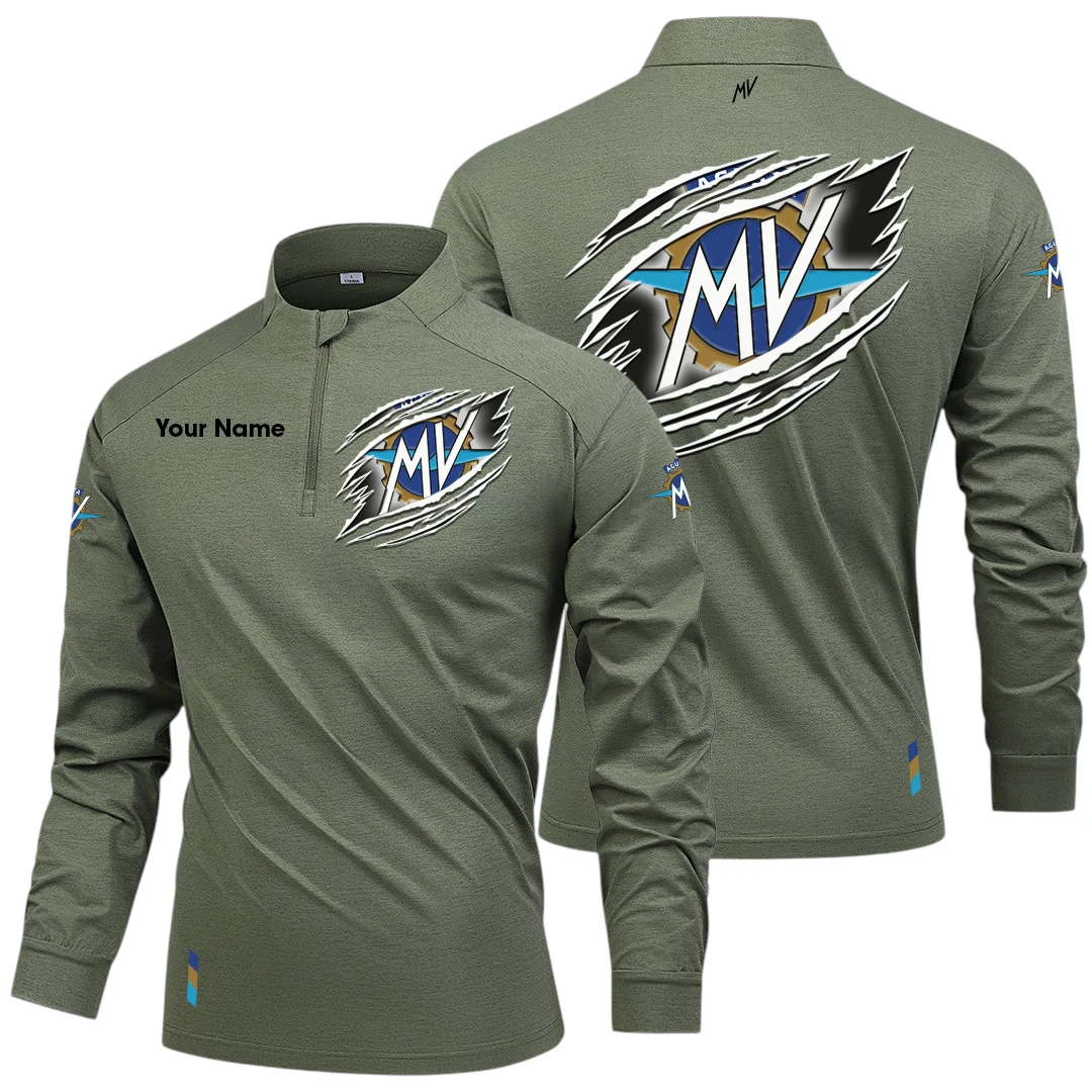 MV Agusta Long Sleeve Shirt, Stand Collar Quarter Zip-up Custom Name HIDI130525Y49LMT05MVA MV Agusta Long Sleeve Shirt, Stand Collar Quarter Zip-up Custom Name HIDI130525Y49LMT05MVA