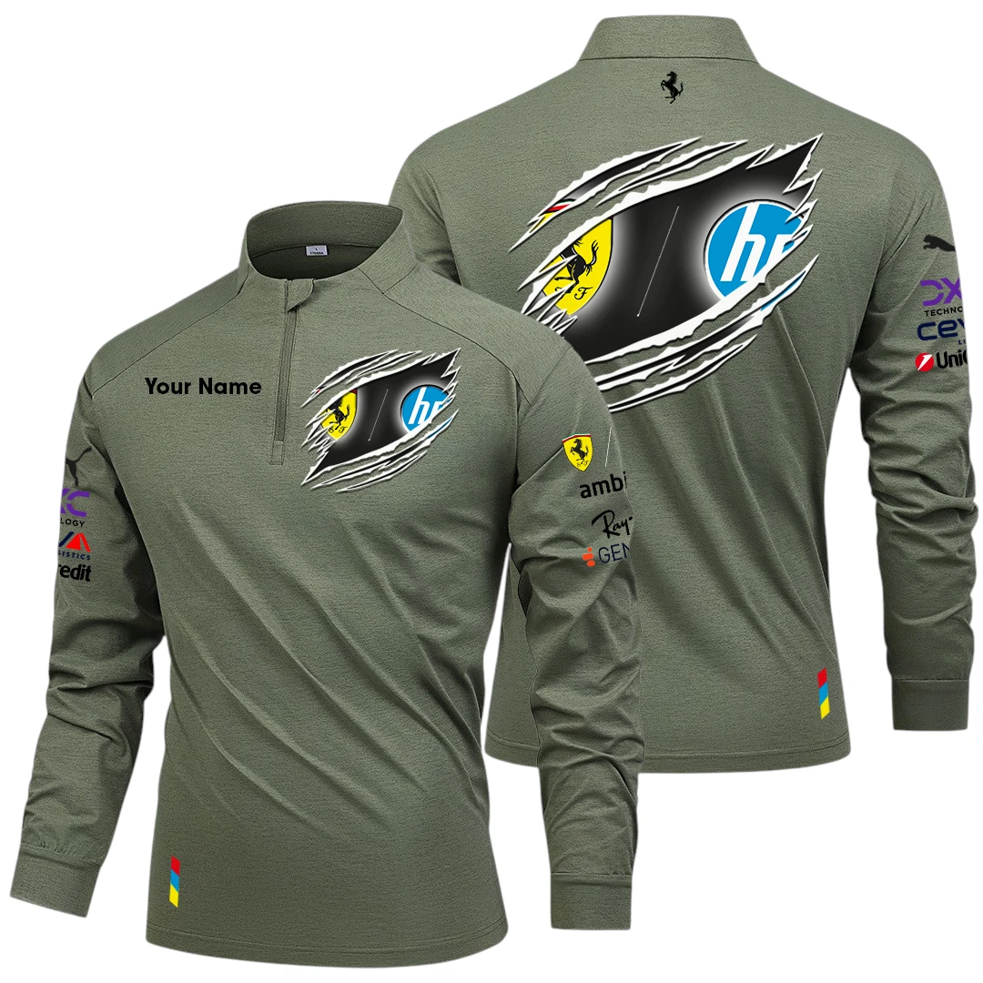 Scuderia Ferrari HP Racing Long Sleeve Shirt, Stand Collar Quarter Zip-up Custom Name HIDI140525Y49LMT052SF1 Scuderia Ferrari HP Racing Long Sleeve Shirt, Stand Collar Quarter Zip-up Custom Name HIDI140525Y49LMT052SF1