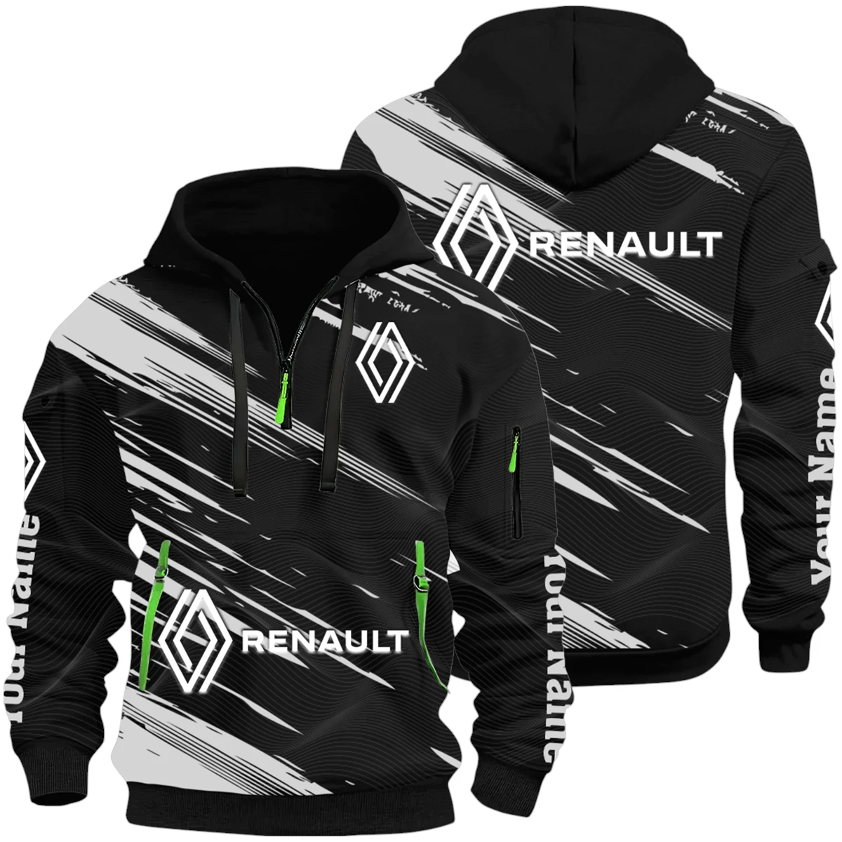 Renault Half Zip Hoodie All Over Prints, Multi-Pockets Custom Name HIHI190625Y26QZ3HREN Renault Half Zip Hoodie All Over Prints, Multi-Pockets Custom Name HIHI190625Y26QZ3HREN