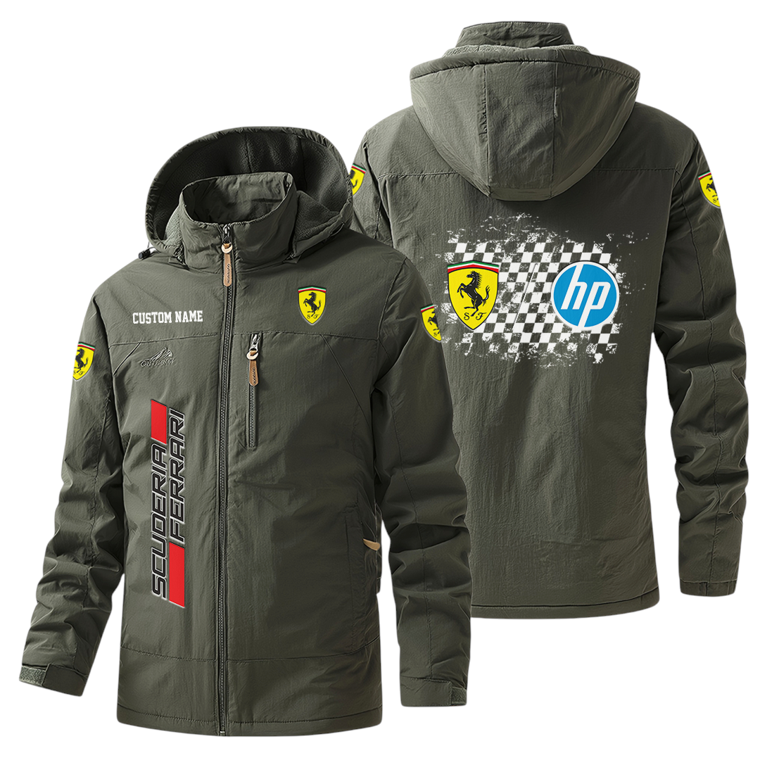 Scuderia Ferrari HP Racing Windbreaker Jacket Hooded Warm Lining Waterproof Custom Name Scuderia Ferrari HP Racing Windbreaker Jacket Hooded Warm Lining Waterproof Custom Name